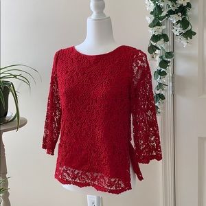 Talbots petite red lace blouse size 4